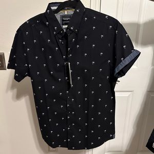 Denim and flower men’s button down printed shirt